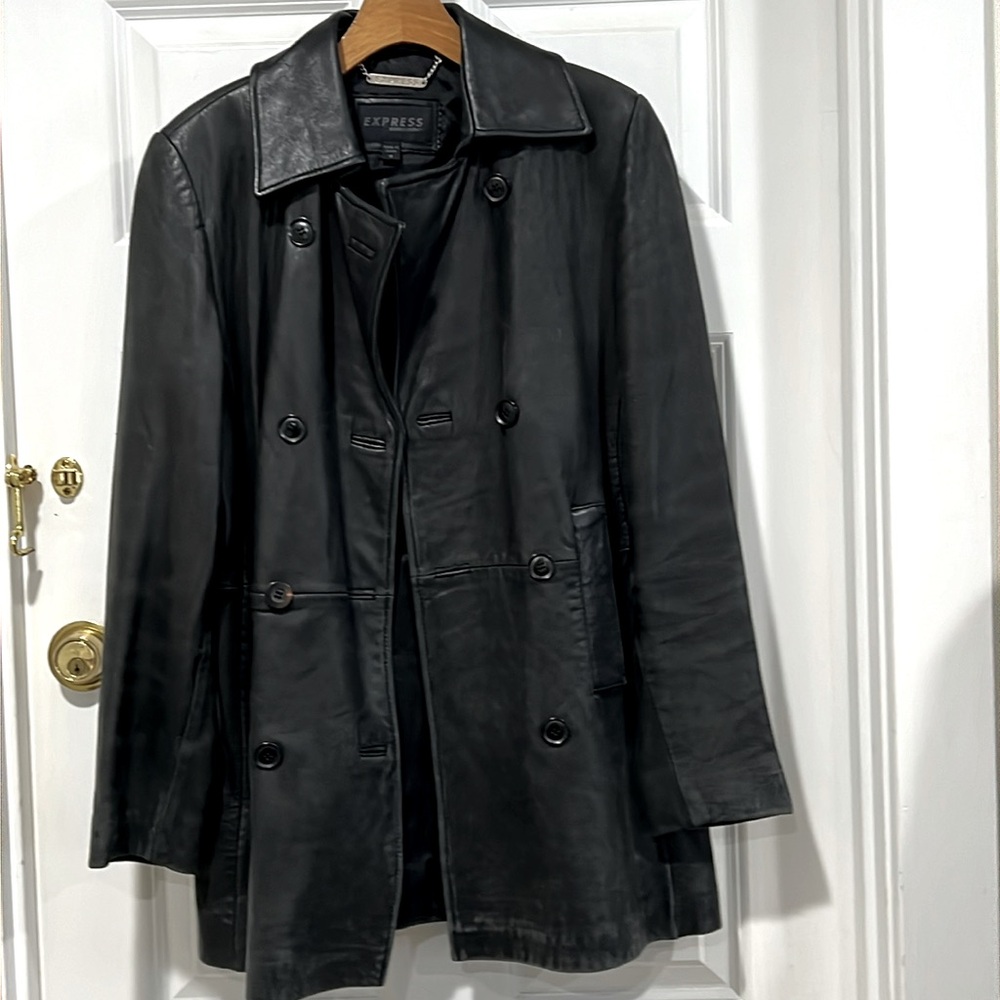 Vintage Leather double breasted Black leather jacket Express size Small